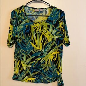 Chico's Leaf Print Short Sleeve Top - Green and Blue